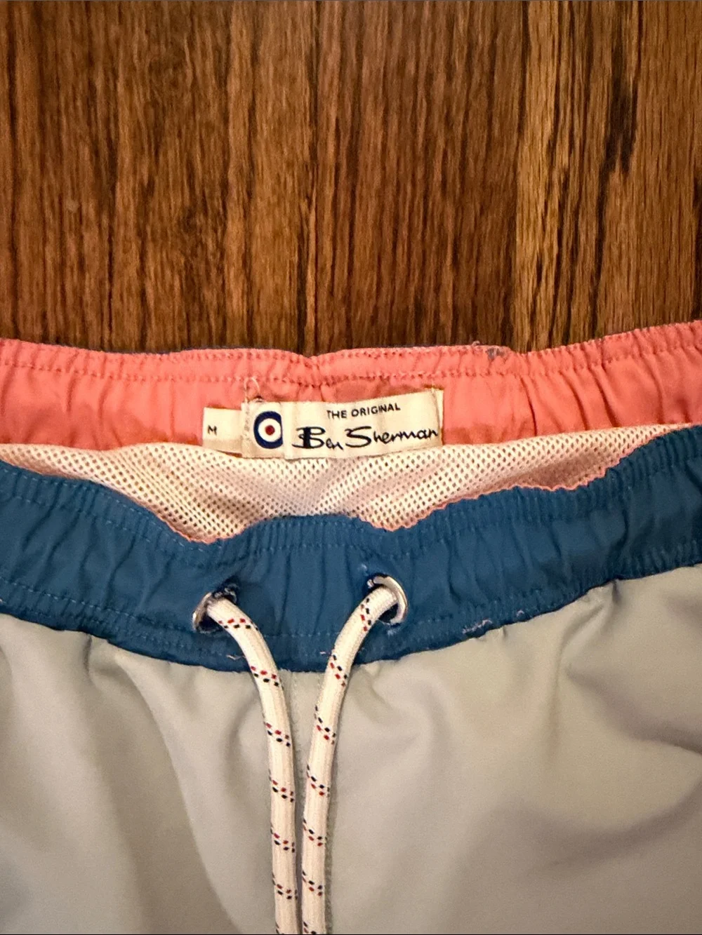 Ben Sherman Light Blue Swim Shorts with Blue Waistband and Pink Lining